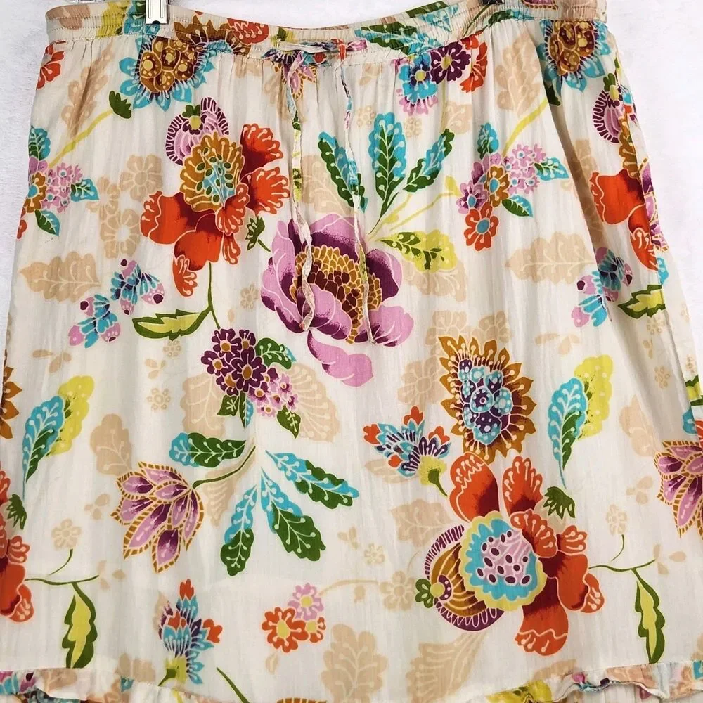Life Style Womens Floral 100% Cotton Maxi Skirt Petite Medium PM Boho Deco India